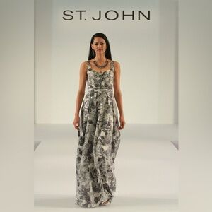 St. John Spring 2017 Runway Navy Silver Floral Jacquard Gown Dress Size 4 NWT